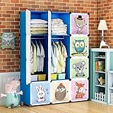 BRIAN & DANY Erweiterbares Kinderregal Kinder Kleiderschrank Bücherregal mit Türen & 2 Aufhängern, Tiefere Fächer als Normal (45 cm vs. 35 cm), 110 x 47 x 147 cm, Blau