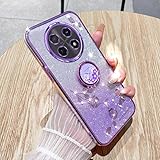 ATISIJIE Transparent Glitzer Hülle für Samsung Galaxy S8 Case mit Ringständer,Bling Glitter Handyhülle Ultradünn Stoßfest,Glitzernde Schutzhülle für Frauen Mädchen-Lila